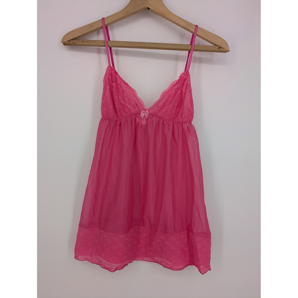 VTG Y2K Victoria's Secret Angels Medium Pink Lace Mesh Babydoll Chemise Lingerie